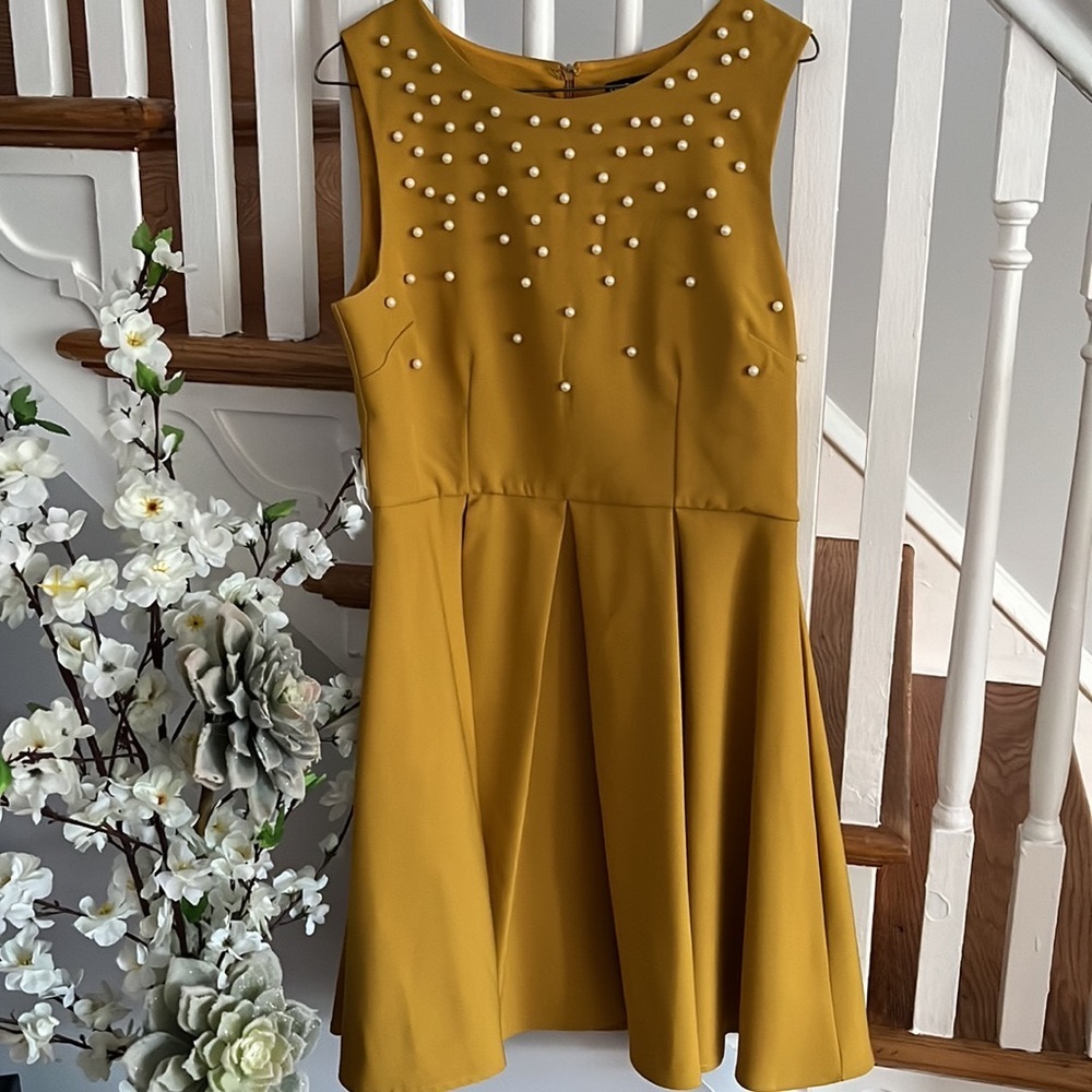 INA. Women's Boatneck Sleeveless, Cocktail Dress! Color: Spicy Mustard. Size L
